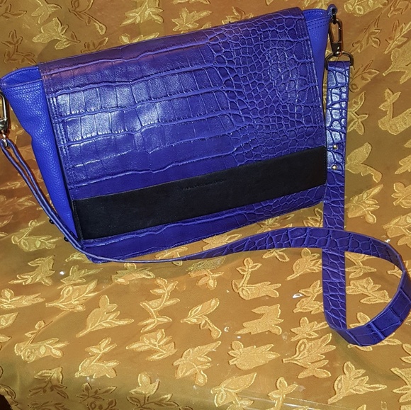 French Connection Bags French Connection Crossbody Black Blue Leather Bag Poshmark